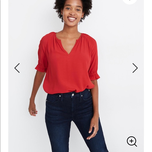 Madewell Tops - Madewell Notched Ruffle-Cuff Top in Red